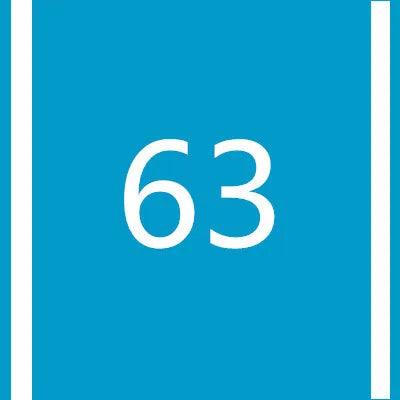 A teal square with a white number 63 centered on it.
