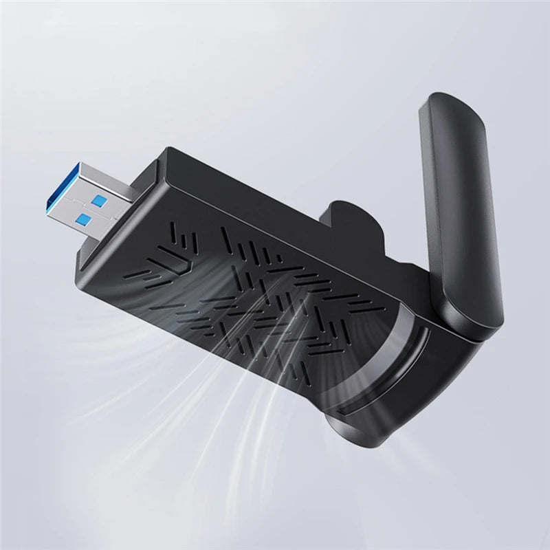 Adaptateur WiFi/Bluetooth dual-band noir, avec des rayons de lumière émanant.
