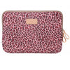 A pink leopard print durable canvas laptop sleeve for a MacBook or PC.