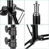 Close-up view of an adjustable tripod mount for a tablet or mobile phone, showing various connection points and components.