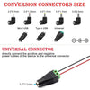 Un juego de conectores de conversión y un cable universal de 5.5x2.1mm para la alimentación del dispositivo.