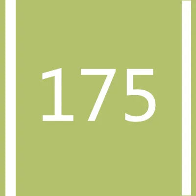 A square image with a light olive green background and a vertical light green border, featuring the number 175 in white text.
