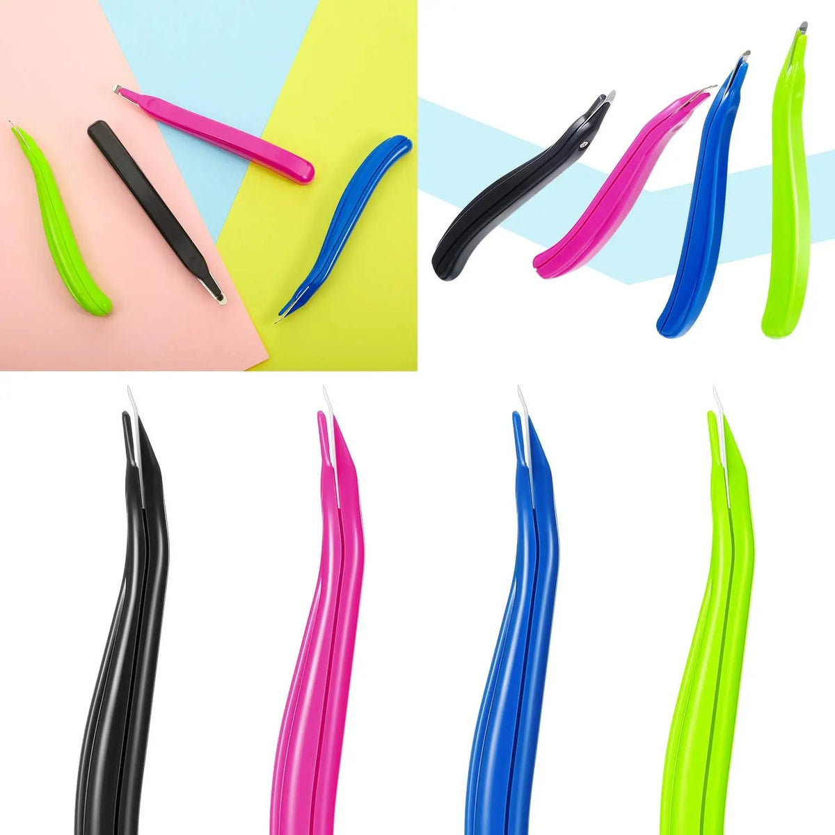 A collection of magnetic staple removers in various colors including pink, black, blue, and lime green.