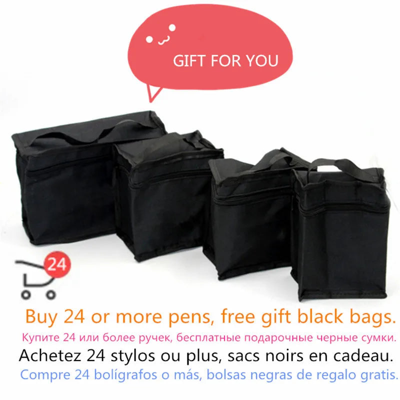 Black gift bags containing 24 or more pens for drawing and manga