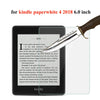 A premium tempered glass screen protector is shown being applied to a Kindle Paperwhite 4 2018 device.