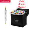 A black pouch containing a set of Touchnew soft brush markers for drawing and manga.