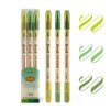 A set of five vintage-style twin markers in various shades of green and yellow, displayed vertically.