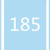 A light blue square background with a vertical white stripe and the number 185 in large white font.