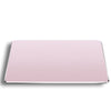 A rectangular pink mouse pad made of aluminum and PU leather.
