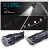 A black magnetic LED flashlight with a telescoping grip and various attachments shown in different angles.