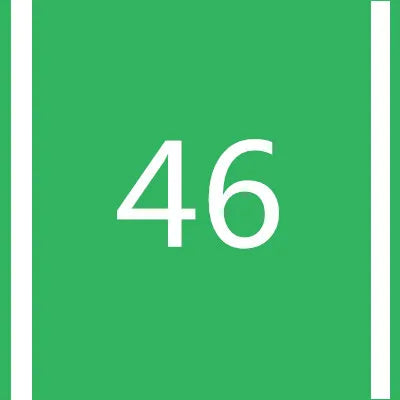 A green square with a white number 46 centered within a vertical white border.
