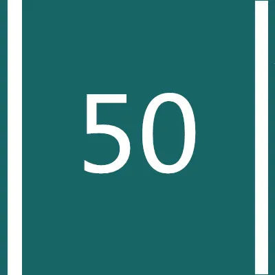 A square teal marker with the number 50 printed in white.