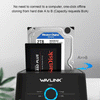 A black dual bay USB 3.0 docking station for one-click offline cloning of hard drives.