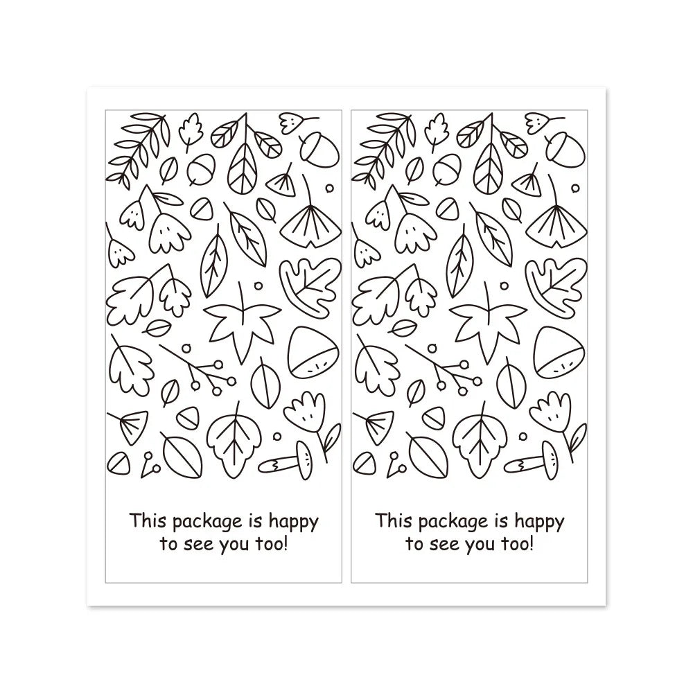 A sheet of rectangular thank you gift stickers featuring various leaf and botanical designs.
