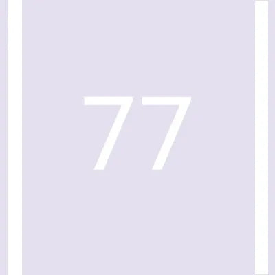 A close-up of a white number 77 displayed against a light purple background.