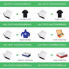 A comparison chart showing various sizes of poly mail bags, including phone cases, wallets, t-shirts, hoodies, shoes, jackets