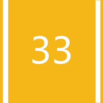 A yellow square background with a vertical white stripe on the left and right, featuring the number 33 in white.