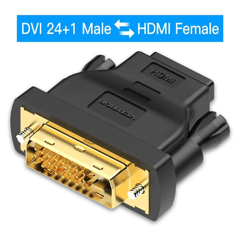 محول ثنائي الاتجاه أسود يحول إشارة DVI إلى HDMI والعكس