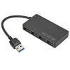 A black 4-port USB 3.0 hub with a cable, designed for fast data transfer.