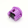 A purple arcade push button game switch with a black electrical connector.