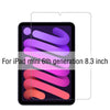 Tempered glass screen protector for an iPad mini 6th generation 8.3 inch displaying a purple and pink striped pattern.