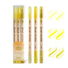 A set of three yellow twin markers for watercolor art displayed in packaging.