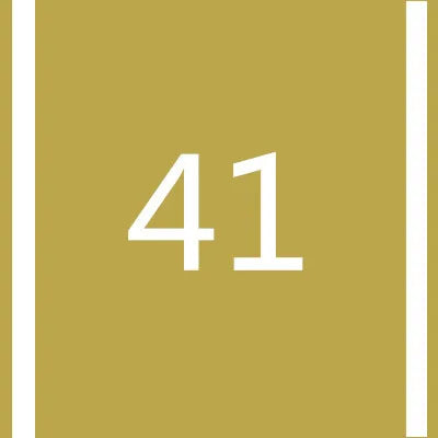 A square background with vertical stripes in gold and white, featuring the number 41 in white.
