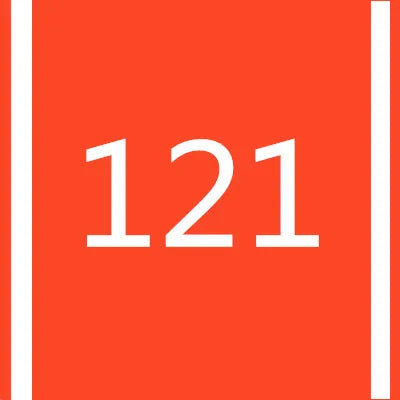 Orange rectangular marker with the number 121 printed in white.