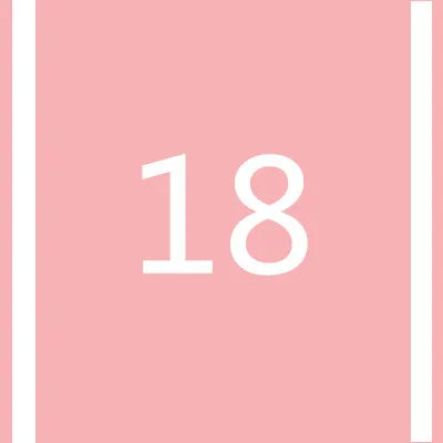 A pink rectangular background with vertical stripes, featuring the number 18 in white.