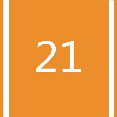 Orange square background with the white number 21 centered.