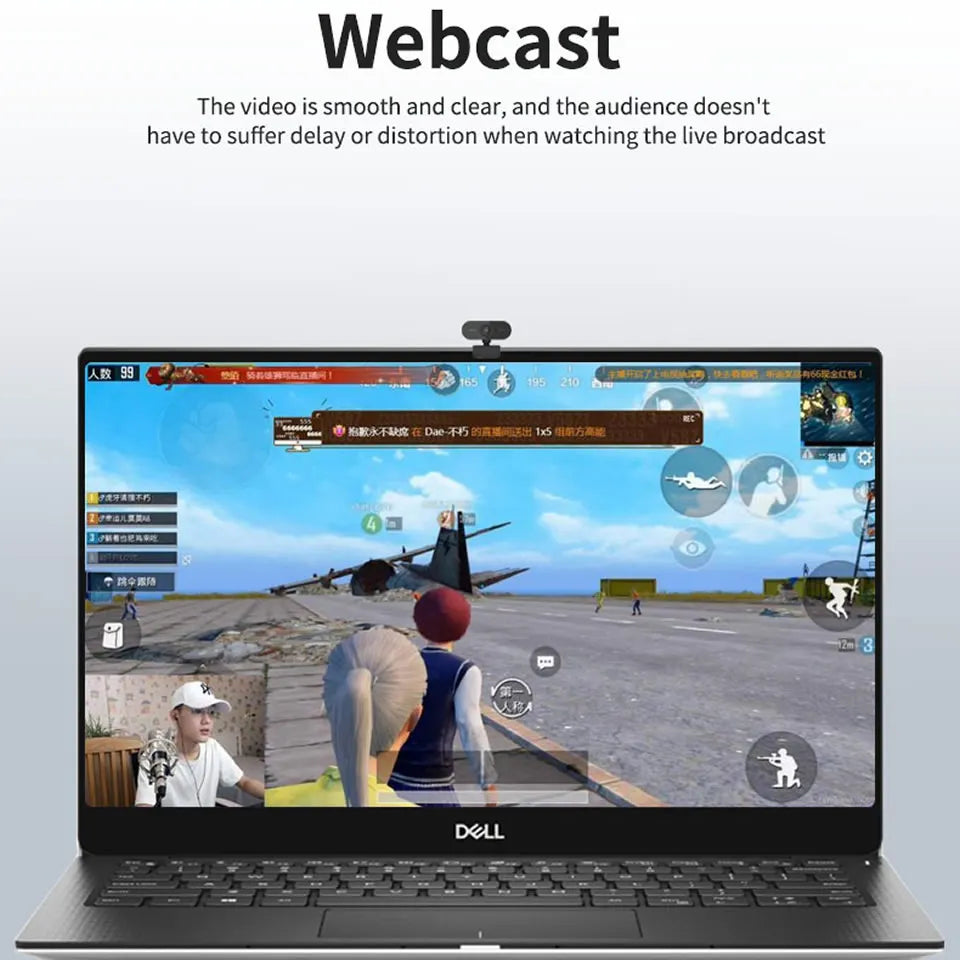 A Dell laptop displaying a live webcast of an airplane from the cockpit view.