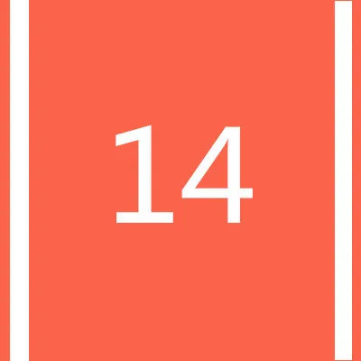 A square orange-red marker with the number 14 printed in white.
