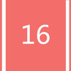 A square background in coral pink with vertical white stripes and the number 16 centered on it.