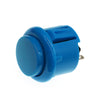 A blue arcade push button game switch with a round plunger and plastic housing.