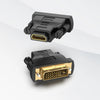 محول محولات DVI إلى HDMI ثنائي الاتجاه باللون الأسود، معروض من الأعلى والأمام.