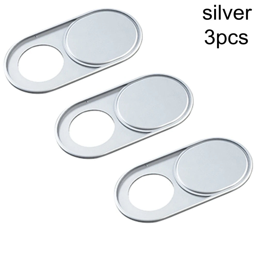 Three silver ultra-thin magnetic webcam privacy covers.