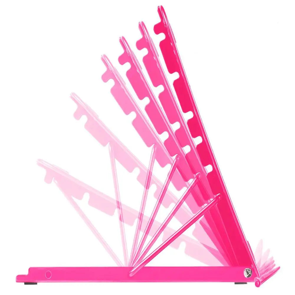A pink ventilated metal mesh stand designed to hold drawing tablets, light pads, or laptops.