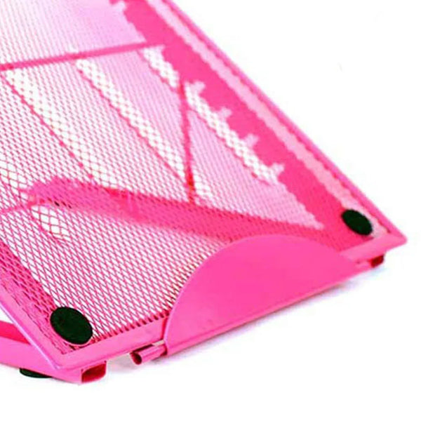 Pink ventilated metal mesh stand for drawing tablets, light pads, and laptops
