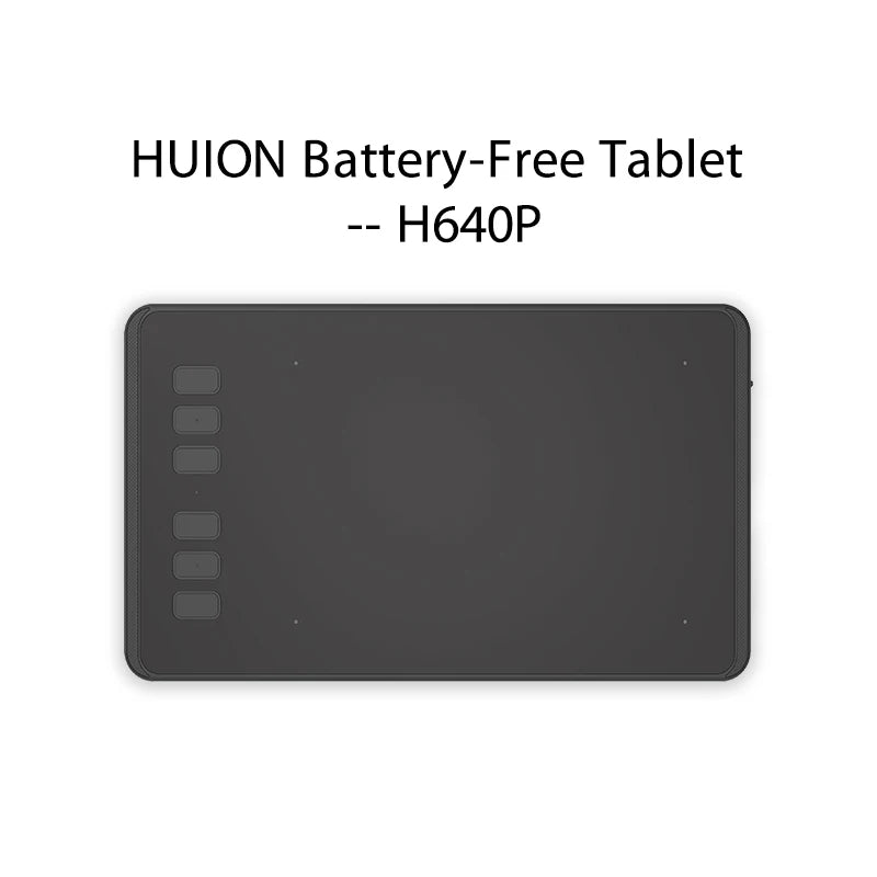 Tablette HUION H640P gris foncé, vue de dessus.
