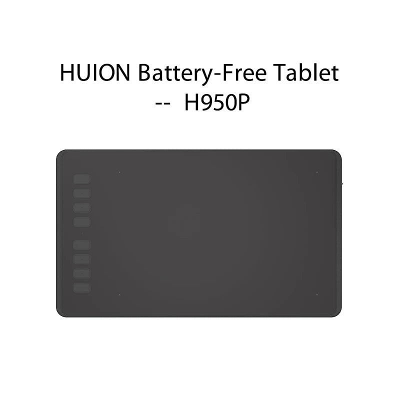 Tablette HUION H950P gris foncé, modèle sans batterie, vue de face.