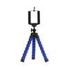 Black flexible mini tripod with a phone clip and blue shockproof legs