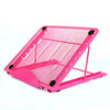 A bright pink ventilated metal mesh stand designed to hold drawing tablets, light pads, or laptops.