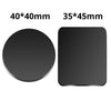 Two black magnetic mount plates, one round 40x40mm and one square 35x45mm.