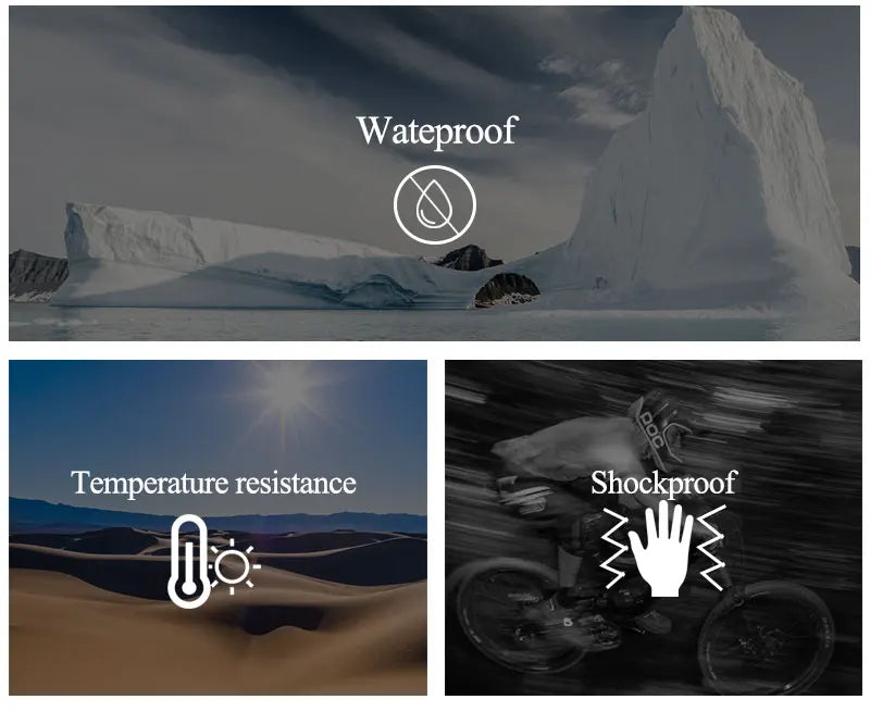 A collage showing waterproof, temperature resistance, and shockproof features of high-speed micro SD and TF memory cards.