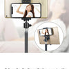 A gold-colored adjustable tripod mount for a smartphone or tablet, featuring a clamp and a flexible arm.