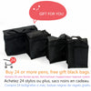Black gift bags containing 24 or more pens and art markers