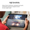 A hand holds an iPad displaying a vibrant scene, demonstrating the high sensitivity of a 0.3mm tempered glass screen protecto