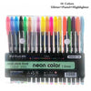 A set of 18 neon color glitter gel pens in various shades for art and highlighting