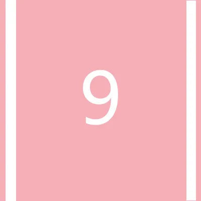 A pink square background with the number 9 in white centered on it.