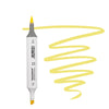 A single alcohol art marker pen with a yellow spiral drawing on a white background.